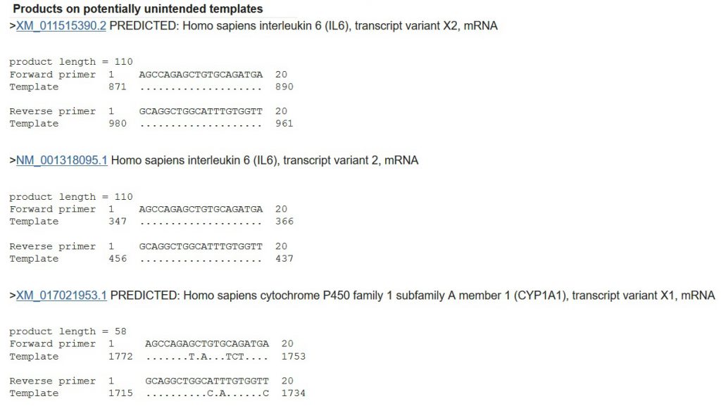 محصولات PCR غیر اختصاصی 