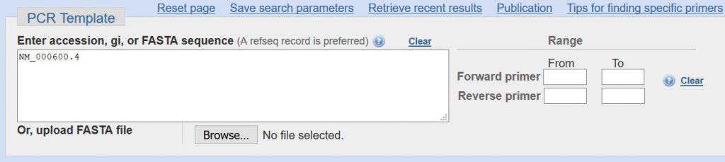 بخش PCR Template در Primer-BLAST